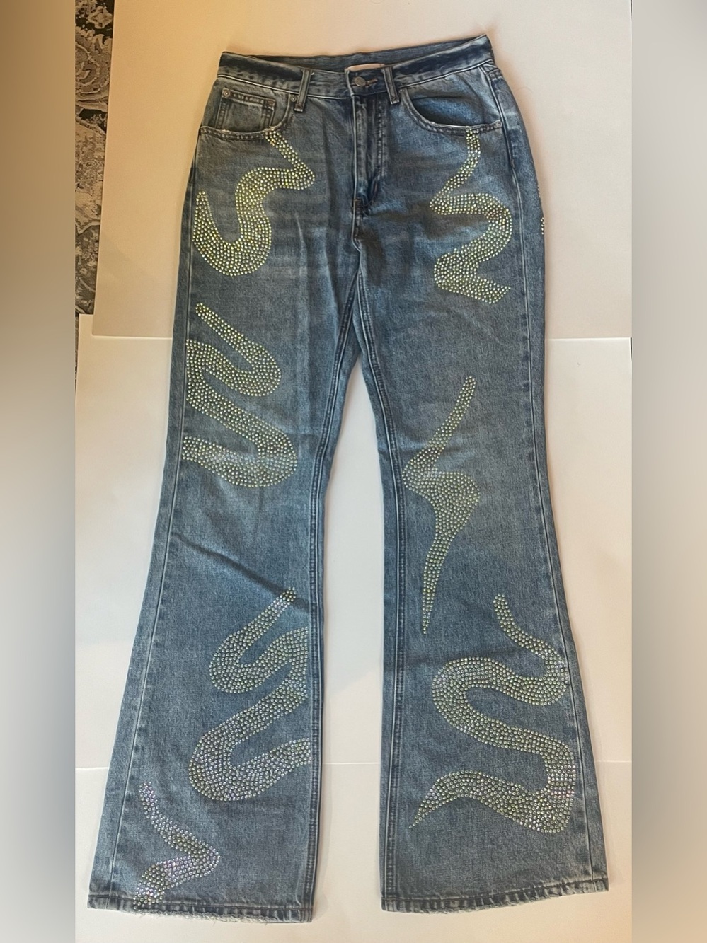 Urban Outfitters BDG Cotton Flare Boot Cut Jeans with Rhinestone Snake Swirl